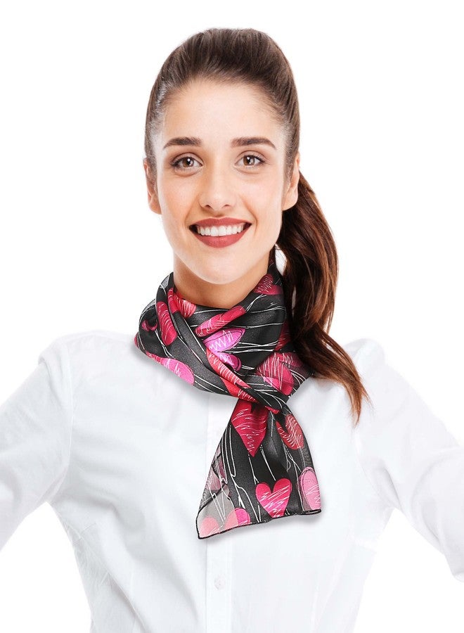 CBC Crown Women's Lightweight Silk Feeling Heart Print Valentines Day Festive Scarf 13"x60" (Falling Hearts - BK) - Image 3